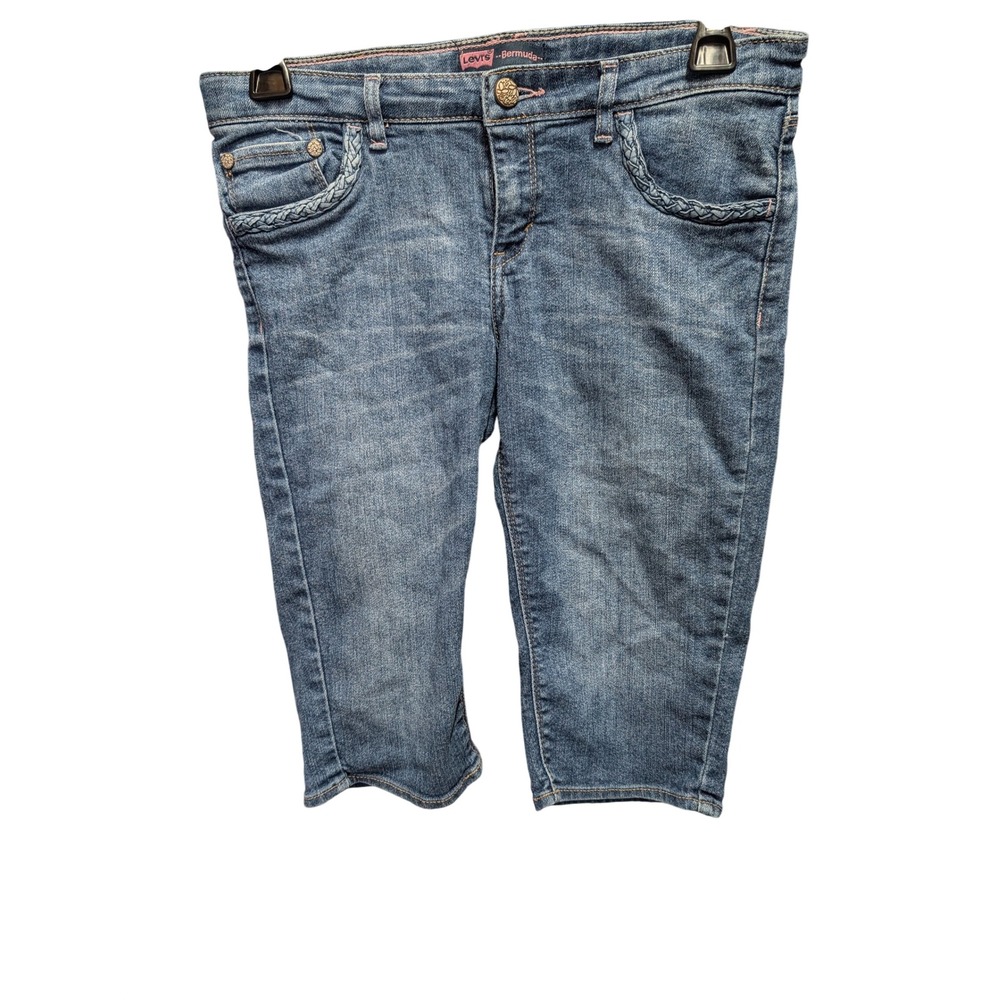 Levi's Bermuda Shorts Kids Size 14 Blue Good Braided Pocket Pink Stitch Denim